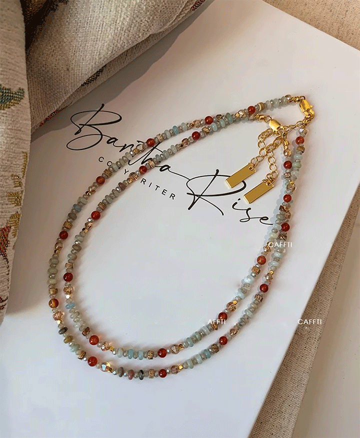 Linglang Colorful Beaded Necklace Natural Stone Pearl Necklace Chain Boho Jewelry Gift Summer Choker