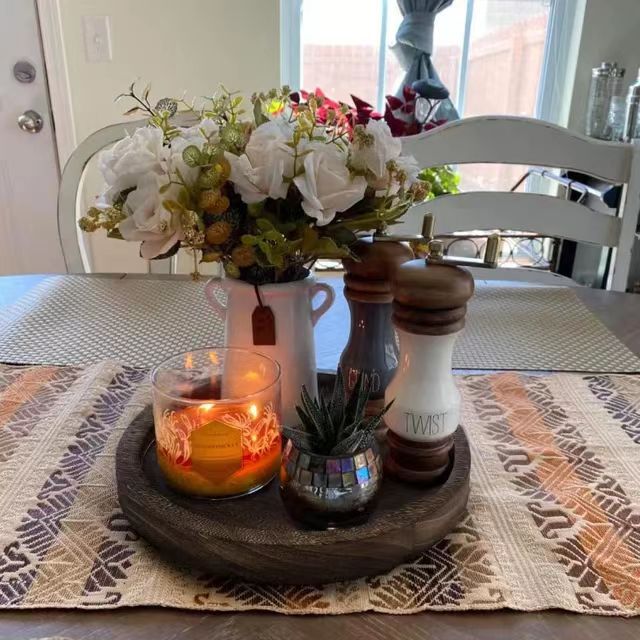 Bandeja decorativa de madera cortijo Candelabro apenado bandeja cocina sala de estar de madera vintage bandeja de café Paulownia disco de madera