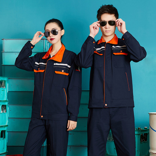Wholesale Pure Cotton Workwear Set for Men: Spring & Autumn Long-Sleeve Safety Clothing, Reflective and Abrasion-Resistant Auto Repair Gear with Customizable Logo Printing