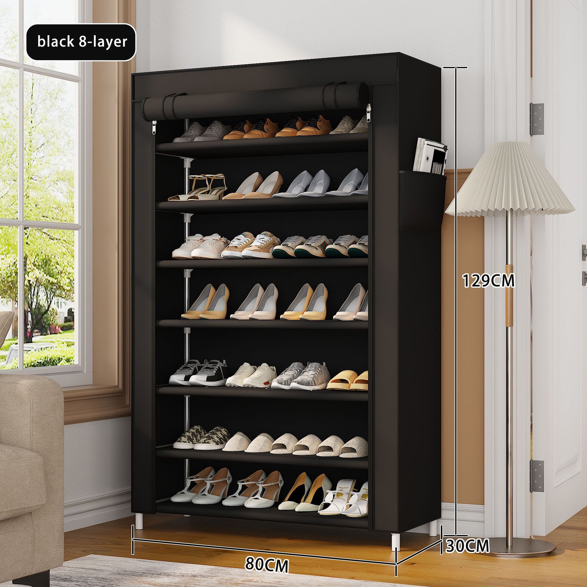 Gabinete de zapatos simple, cinturón de zapatos, nuevo tipo de cubierta a prueba de polvo con cremallera, estante de zapatos simple, tubo de acero, estante de almacenamiento en el suelo de la puerta doméstica image 9
