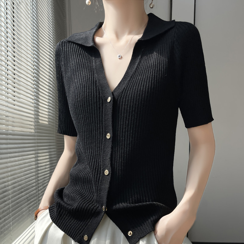 Summer green knitted short sleeve T-shirt
