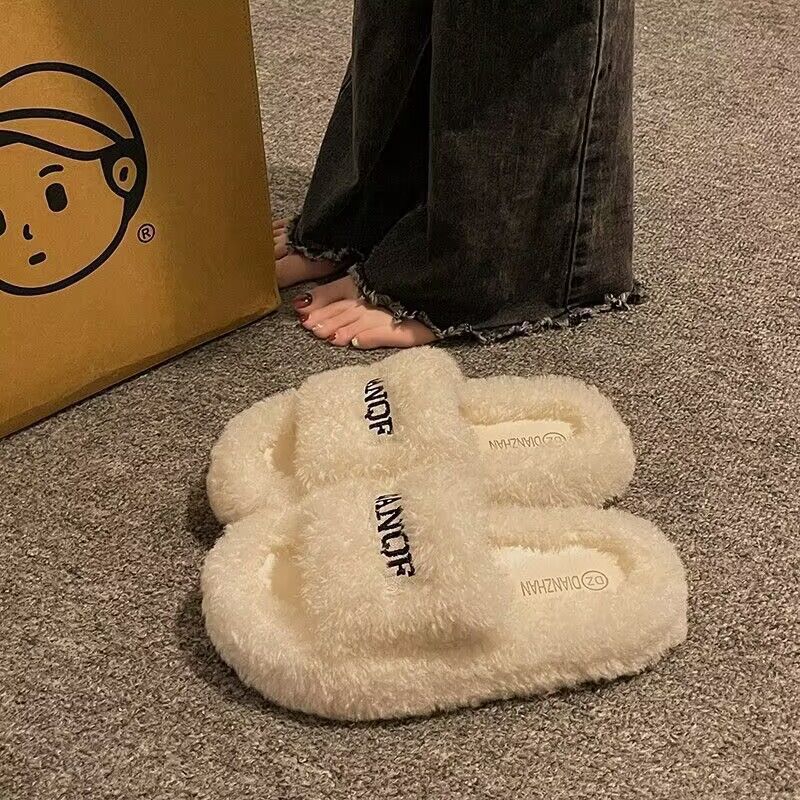 Zapatillas de lana de fondo grueso 2024 otoño y invierno nuevas zapatillas de moda versátiles de alto valor de cachemira casual en línea image 9