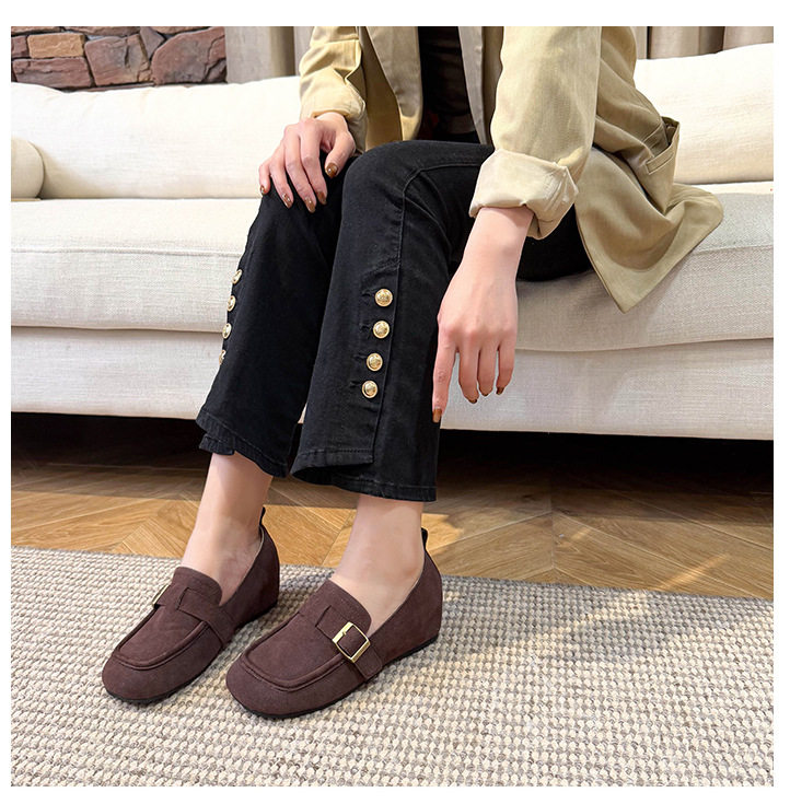 Giày lười nữ da lộn mũi tròn tăng chiều cao 5 cm phong cách Hàn Quốc — Khaki (toàn dải), Màu mơ (toàn dải), nâu sẫm chi tiết 16