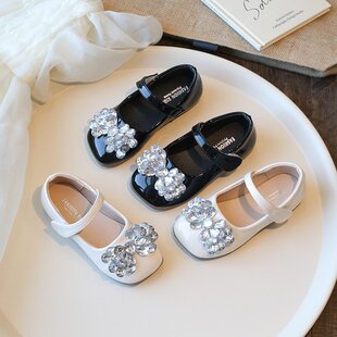 2025 Spring and Autumn New Single Shoes Girls Korean Style Single Shoes Children's Bright Diamond Princess Shoes Baby Shoes Student Casual Shoes