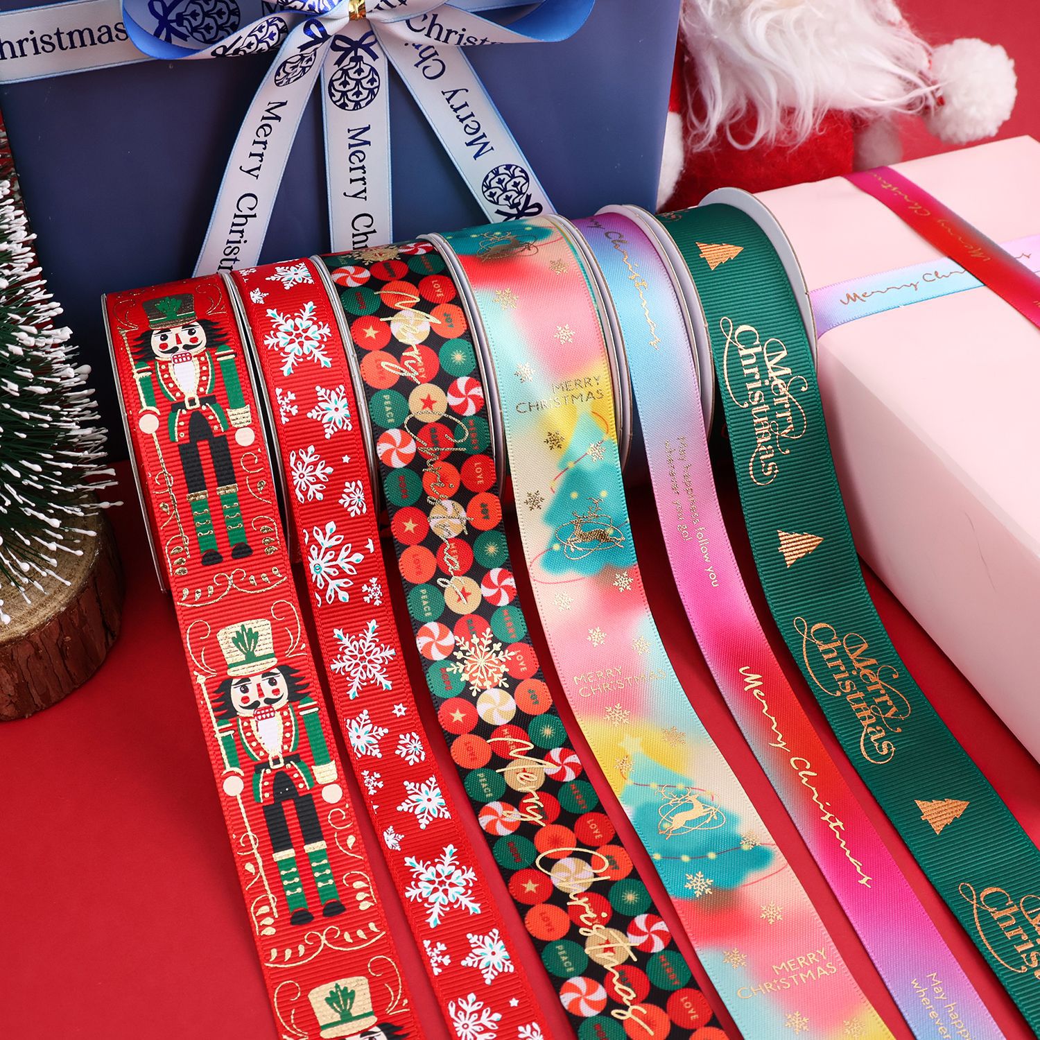 Nuevo spot al por mayor pastel de Navidad decoración ramo de cinta cinta cinta de color corbata arco caja de regalo embalaje