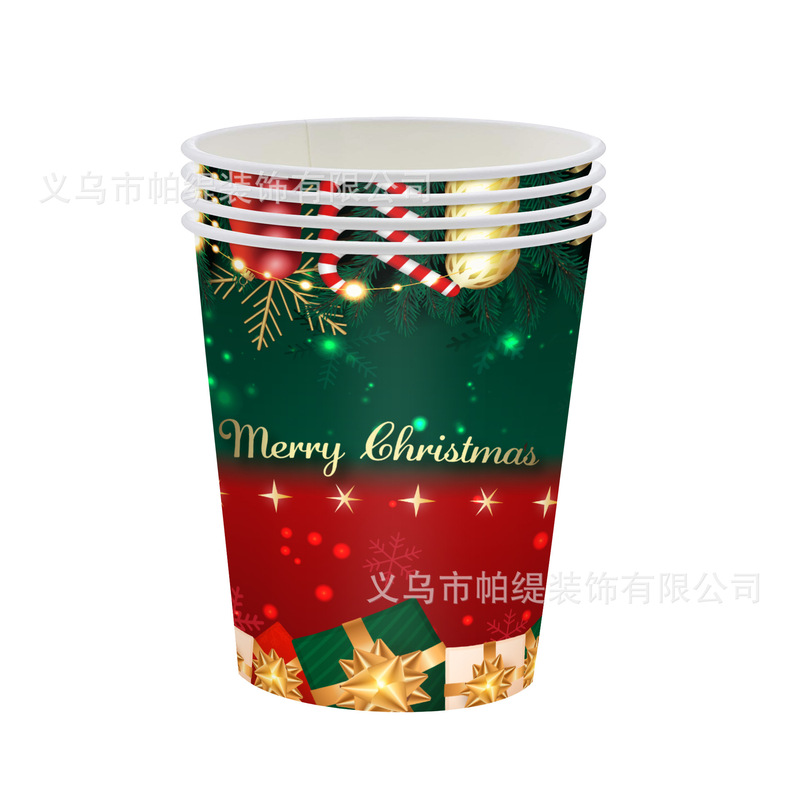 新しい赤と緑のクリスマスデコレーションギフトパーティーデコレーション使い捨て紙皿ペーパータオルテーブルクロス食器セット用品|undefined