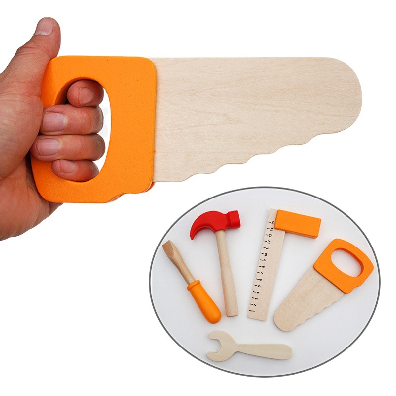 [En stock] herramienta de simulación infantil martillo de clavos regla de ángulo recto Sierra destornillador llave madera carpintería juguete