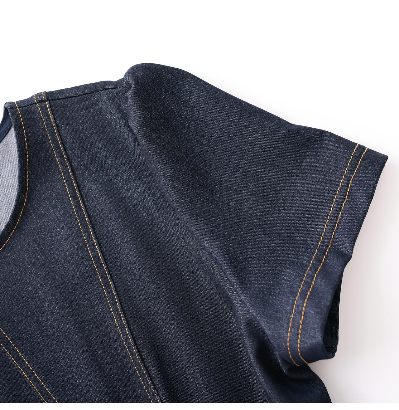 Đầm denim nữ tay ngắn thắt eo phong cách vintage chất liệu tencel cotton thoáng mát — màu xanh đậm chi tiết 19