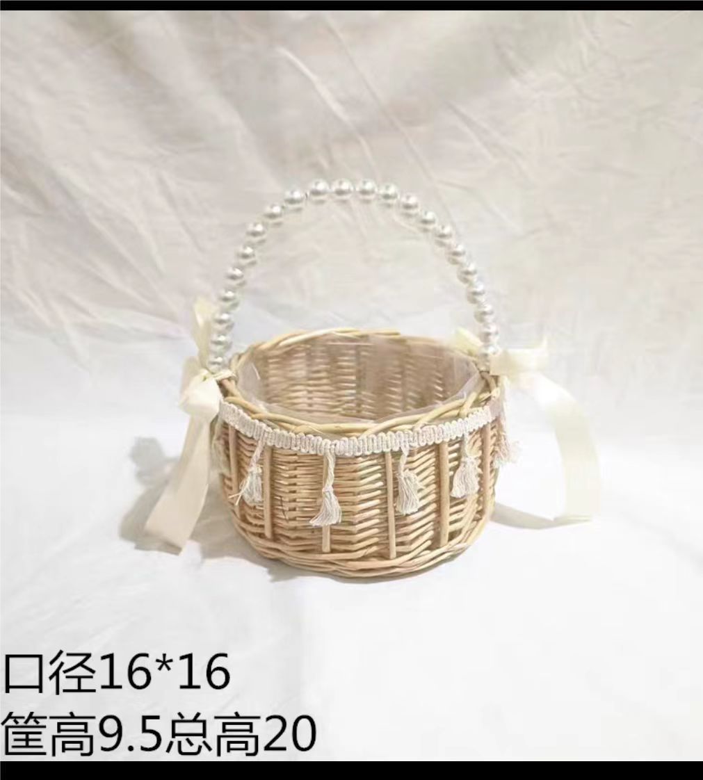 Encaje Mini encaje princesa cesta sauce Vine hierba olla tejida verde rosa flor niños foto cesta mano regalo cesta de flores de mano