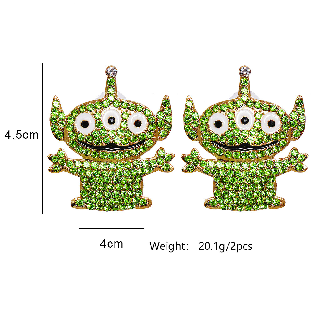 55826 European and American New Creative Exaggerated Personalized Stud Earrings Female Cartoon Green Alien Earrings Female Accessoriespicture1