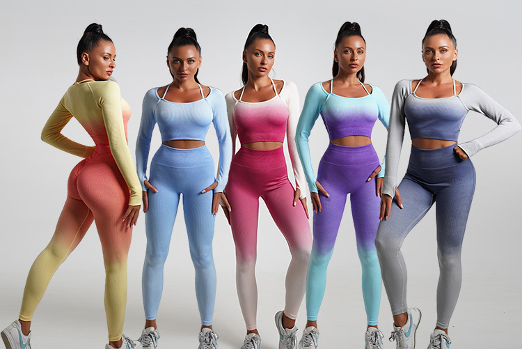 Casual Gradient Color Nylon Halter Neck Active Sets T-shirt Leggings display picture 3