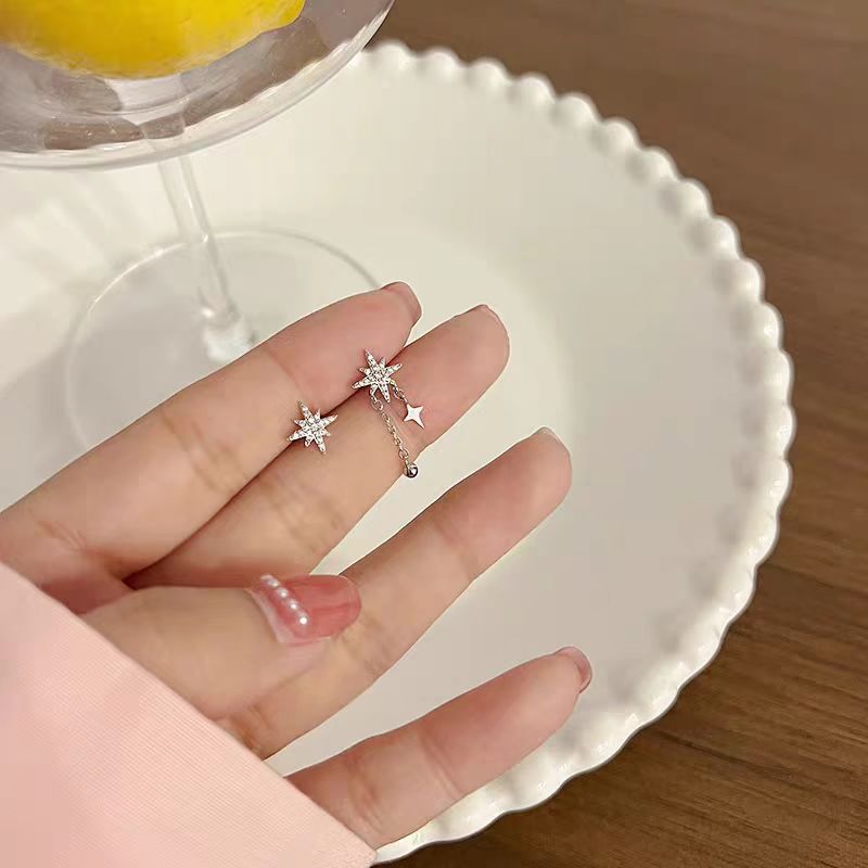 Pendientes largos con flecos elegantes y diamantes con aguja de plata Pendientes de todo fósforo de temperamento de nicho Pendientes simples y ligeros de lujo de alta gama Mujeres