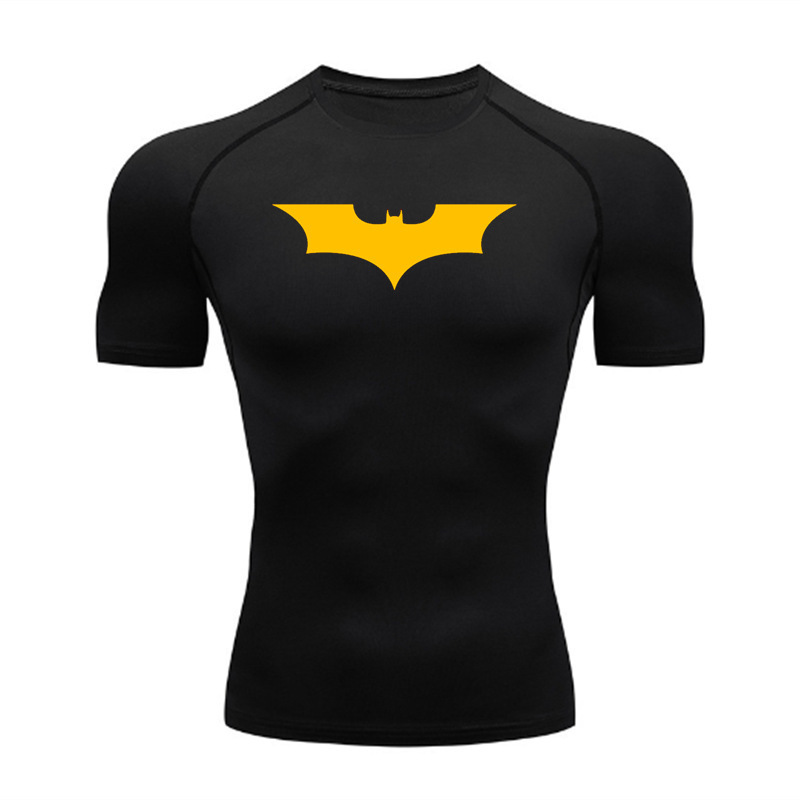 Youngla Batman New Men's Tight-Fitting T-Shirt Jogger Sports Running Training Quick-Drying Short-Sleeved Cross-Border Exclusive Supply