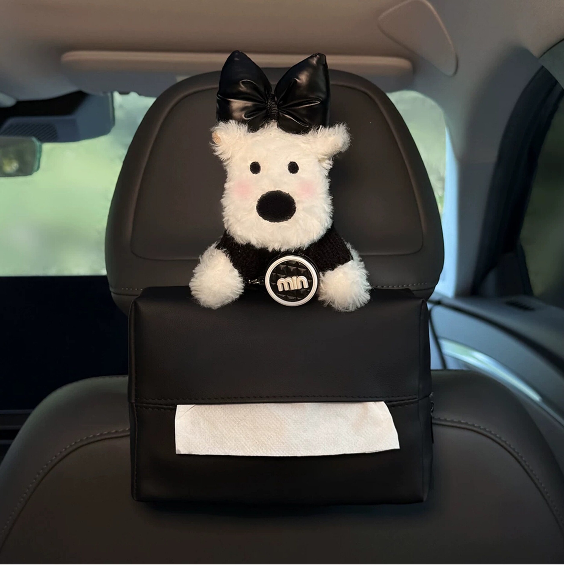 2026 New Cute West Highland Car Tissue Box, Hanging Type for Car Back Seat Headrest, High-End Style for Women