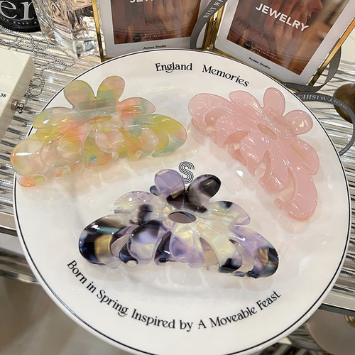 Stylish and Fresh Colored Flower Acetate Clip for Large Rear Hair, Exquisite Retro Hair Accessories