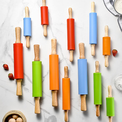Large, Medium, and Small Silicone Rolling Pin, Wooden Roller, Non-stick Flour Stick, Children's Baking Tools