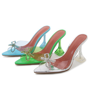 Factory direct supply AnninaMuabbi red bow rhinone buckle wedding shoes crystal red high heel fashion sandals n