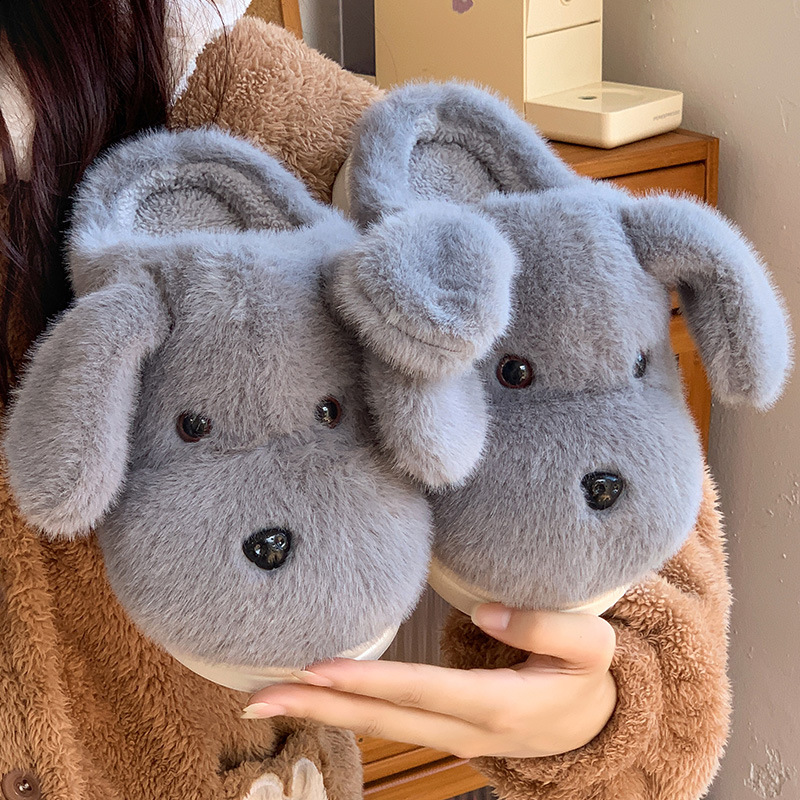 Zapatillas de lana de invierno para mujeres domésticas de dibujos animados para cachorros gruesos de peluche calentamiento antideslizante zapatillas de algodón grueso