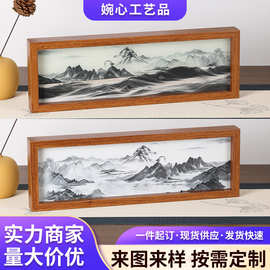 创意解压山水3d流沙画 玻璃立体动态沙画办公室桌面摆件代发