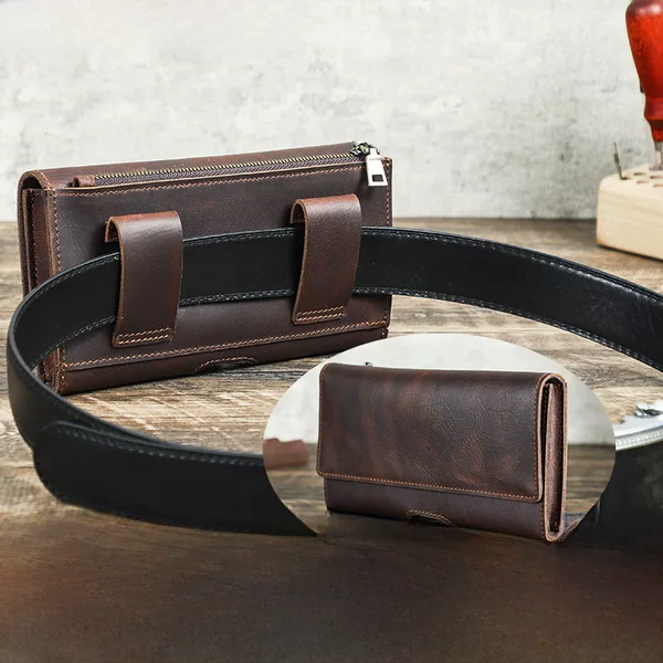 Black Angel Vintage Crazy Horse Cowhide Multifunctional Mobile Phone Waist Bag Wearing Pants Pocket Genuine Leather Men's Belt Waist Bag Spot