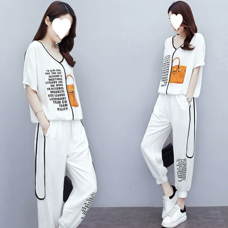 Спортивный и повседневный костюм для женщин лето 2025 новый стиль, омолаживающий, модный, утягивающий двухкомпонентный комплект для миниатюрных размеров