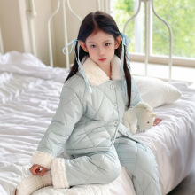 母女亲子睡衣女童冬三层夹棉家居服加厚加厚可外穿儿童居家服女孩