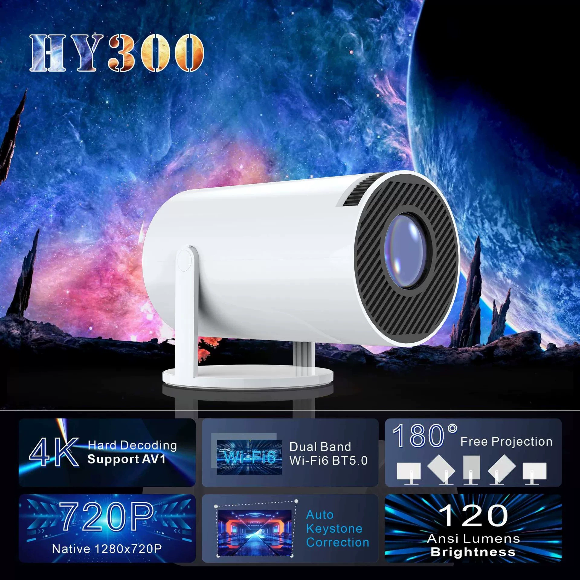 Популярная модель HY300 портативный проектор с объективом X10 HD, Wi‑Fi, Android, умный проектор T950S для домашнего кино