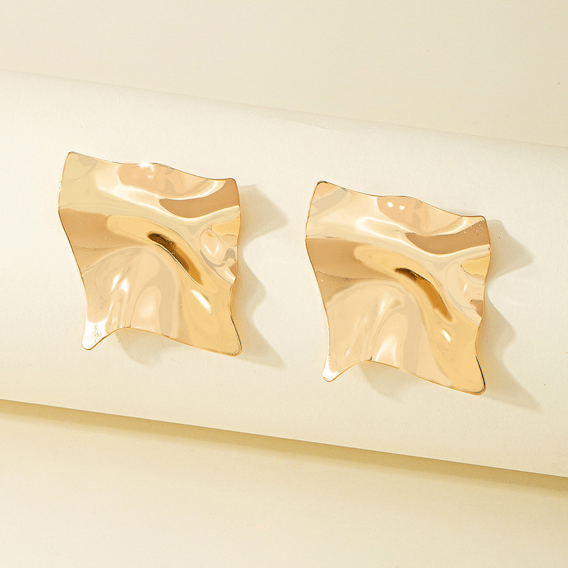 Einfache Stil geometrische platz Falten Goldenen anhnger Ohrringepicture3