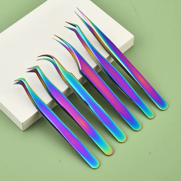 Grafting false eyelashes flowering tweezers precision eyelash curler eyelash color titanium golden feather clip dolphin clip stainless steel colorful