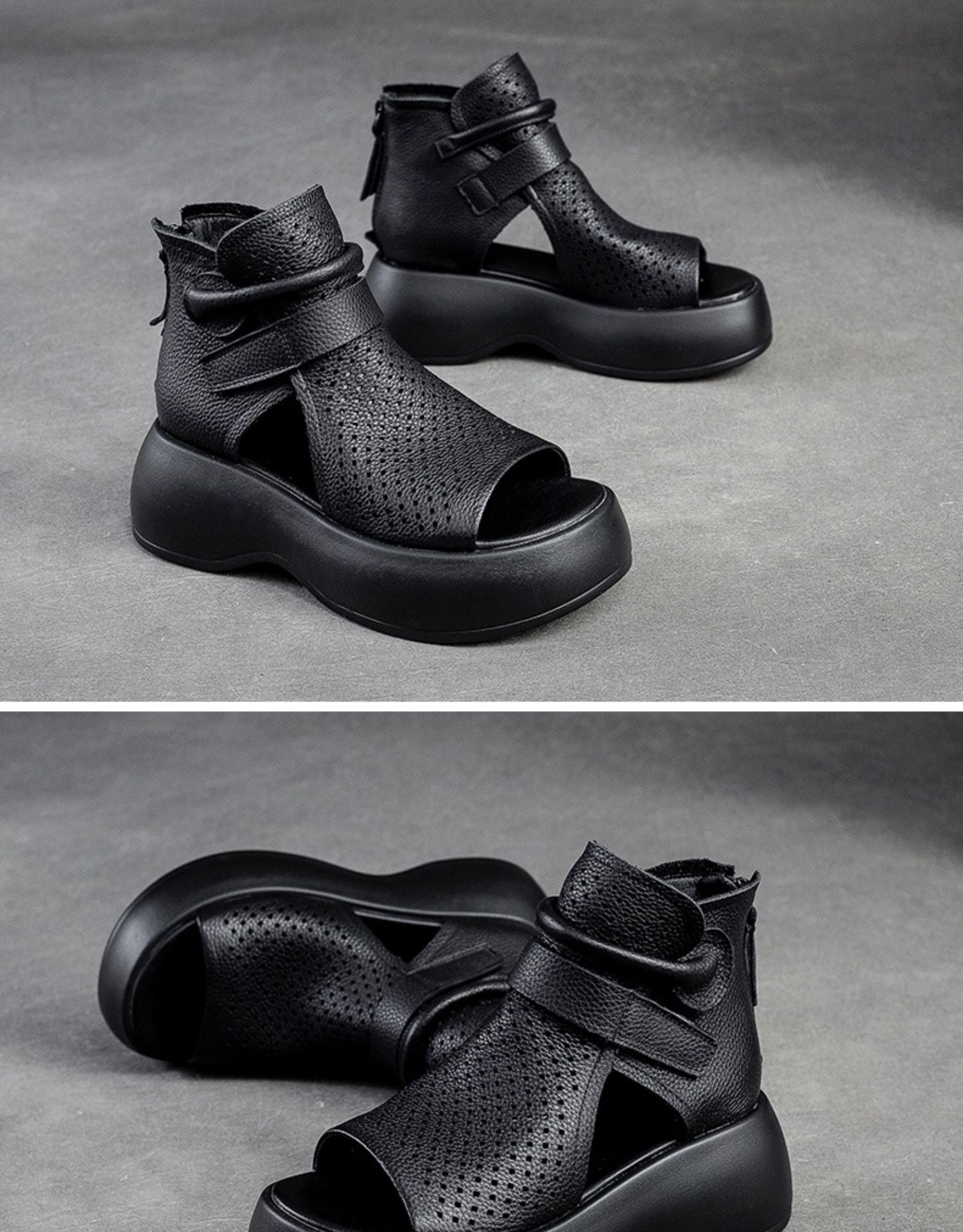 Sommer-Muffin-Sandalen mit dicken Sohlen, Oberbekleidung, Mikrofaser, Retro-Stil, hochhackige Fischmaul-Hohlstiefel, römische Damensandalen_voghion.com