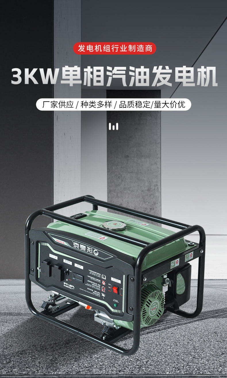 Gasoline Generator 3Kw Single-Phase Small Household 230V Pure Copper Motor Lightweight Factory Wholesale