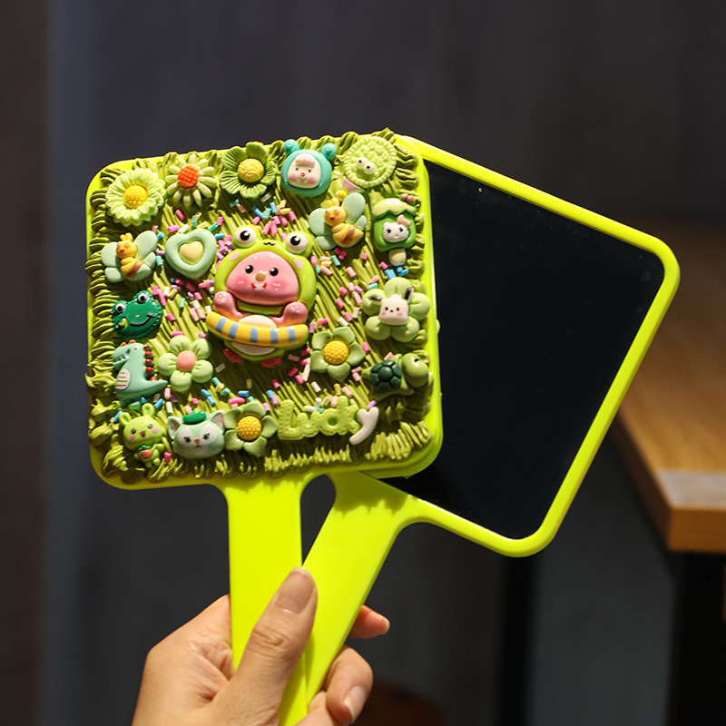 Diy para niños de mano espejo maquillaje material paquete dibujos animados hechos a mano puro pegamento de crema espejo juguete regalos para chicas