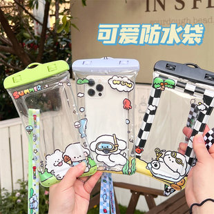Summer plastic mobile phone cute cartoon transparent air bag waterproof bag quicksand anti-shock bag swimming mobile phone hanging bag