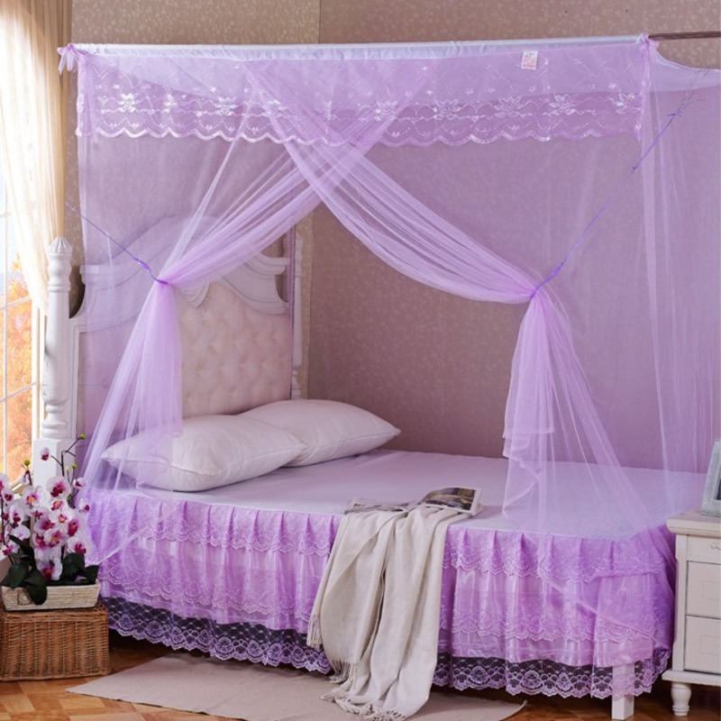 Old-Fashioned Mosquito Net Summer Encrypted Rope Rod Bedroom Single Door Dustproof Top Single Double Bed Net Factory Direct Sale