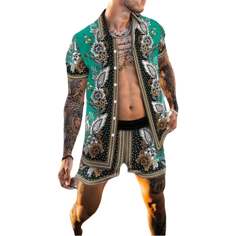 Verano 2022 Amazon AliExpress transfronteriza europea y americana de los hombres camisa casual suelta pantalones cortos de manga corta traje de playa