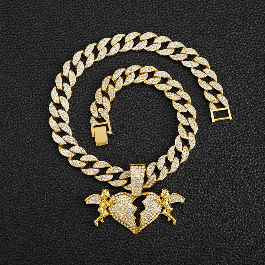 Alloy Material Angel, Heart Shape Pattern All Seasons Season Hip-Hop Angel Heart Shape Alloy Inlay Rhinestones Unisex Pendant Necklace Necklace Pendant Men Pendant Necklaces