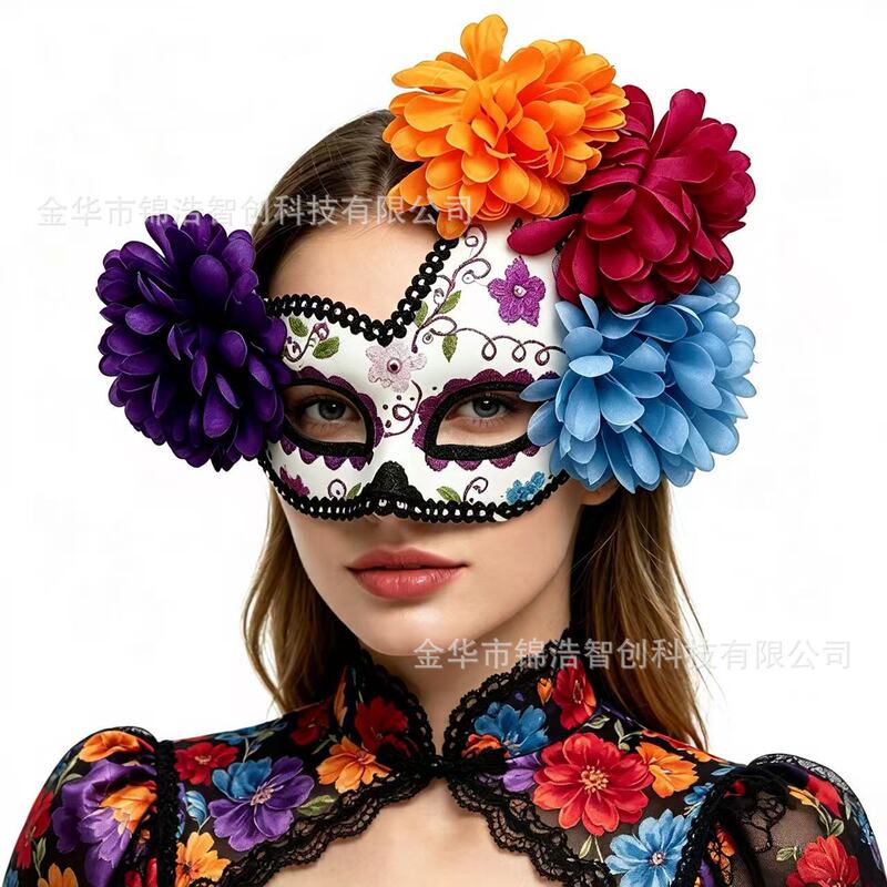 Cross-Border Mexican Day of the Dead Flower Mask Halloween Party Masquerade Half-Face Painted Skull Mask