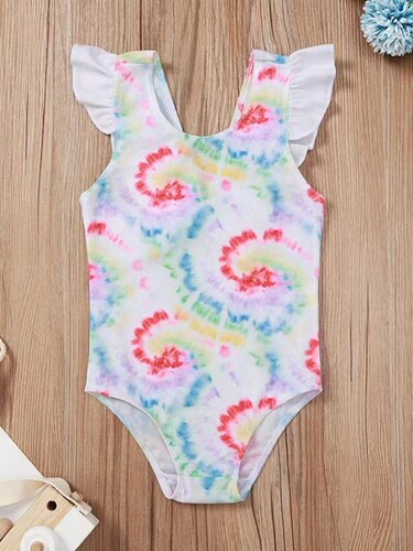 Cross-border foreign trade for children, girls and babies, starfish shell printing, lotus leaf bow swimsuit