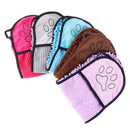 Cross-border Pet Supplies: Chenille Dog & Cat Bath Towels – Glove-Type Scrubbing Mitts for Absorbent, Quick-Drying Bathing Towels