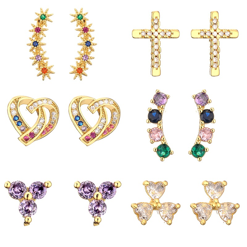 Venta caliente europea y americana transfronteriza cobre chapado en oro encantadora Cruz Stud pendientes simple diseño de moda pendientes de todo fósforo