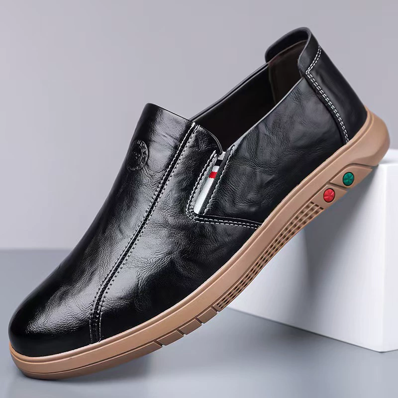 Британские кроссовки, модная и дышащая мужская кожаная обувь, мягкие кожаные слипоны, повседневная повседневная обувь-бини, мягкая подошва, универсальные новинки.