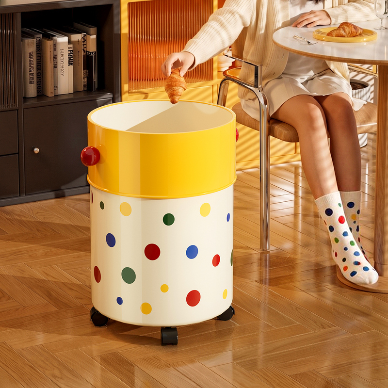 Large trash can for home use in the living room, large capacity, movable, suitable for bedroom and kitchen, high aesthetic value, dopamine-style storage bin Large trash can for home use in the living room, large capacity, movable, suitable for bedroom and kitchen, high aesthetic value, dopamine-style storage bin