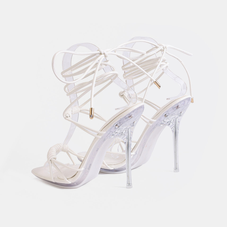 Giày sandal cao gót mũi nhọn gót mảnh quai chéo phong cách Âu Mỹ — Màu be, Màu bạc, Màu trắng, Màu tím chi tiết 3