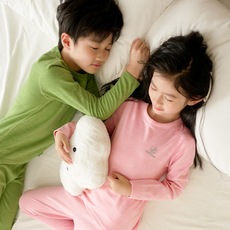 儿童保暖内衣加绒德宝宝睡衣新款打底男女童羊绒蚕丝秋衣秋裤套装|undefined
