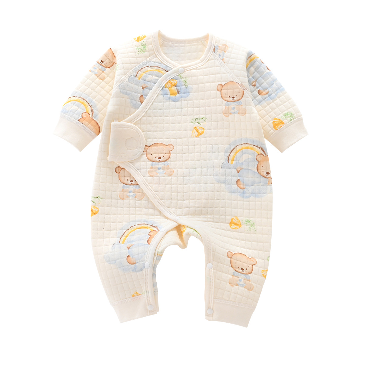 Recién nacido de tres capas mono cálido otoño e invierno puro algodón deshuesado mariposa ropa recién nacido pijamas macho y hembra bebé mameluco