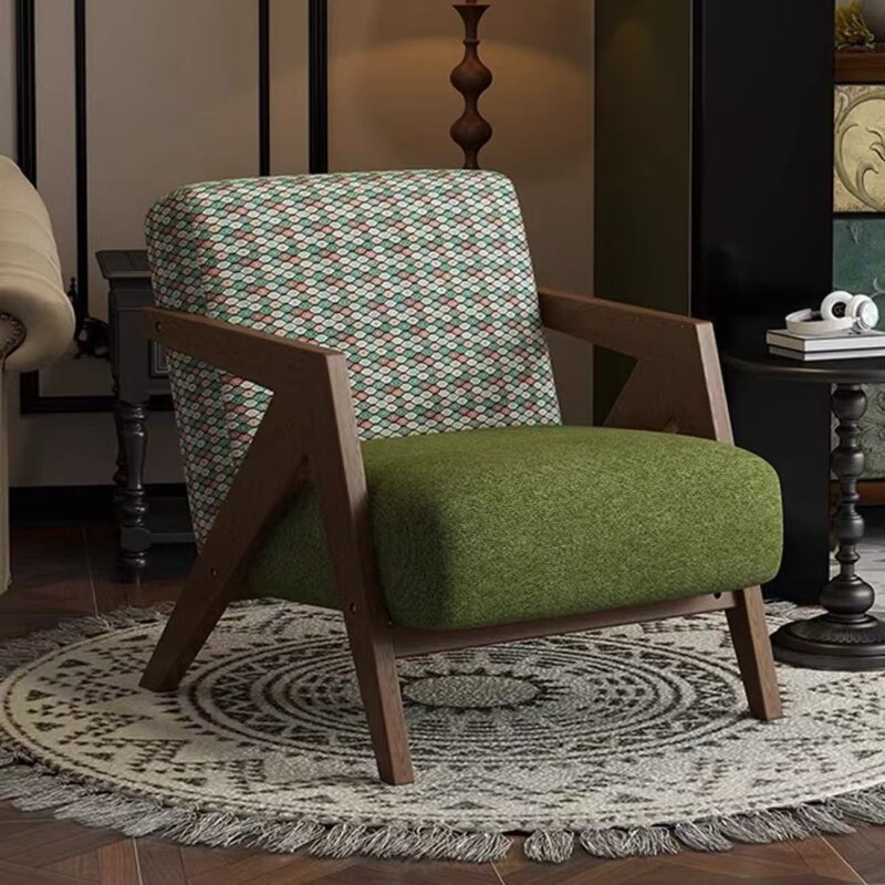 Vintage-style Richard chair, living room single sofa chair, designer balcony solid wood leisure chair, table and chair set Vintage-style Richard chair, living room single sofa chair, designer balcony solid wood leisure chair, table and chair set