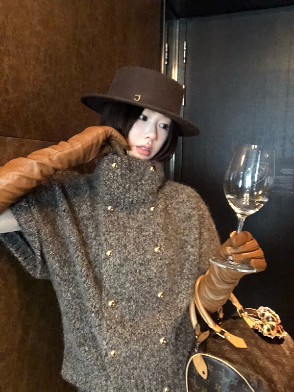 [Factory Direct Sales] Knitted Cardigan 2026 New Autumn Style Coffee Color Top High Collar Loose Sweater Wholesale