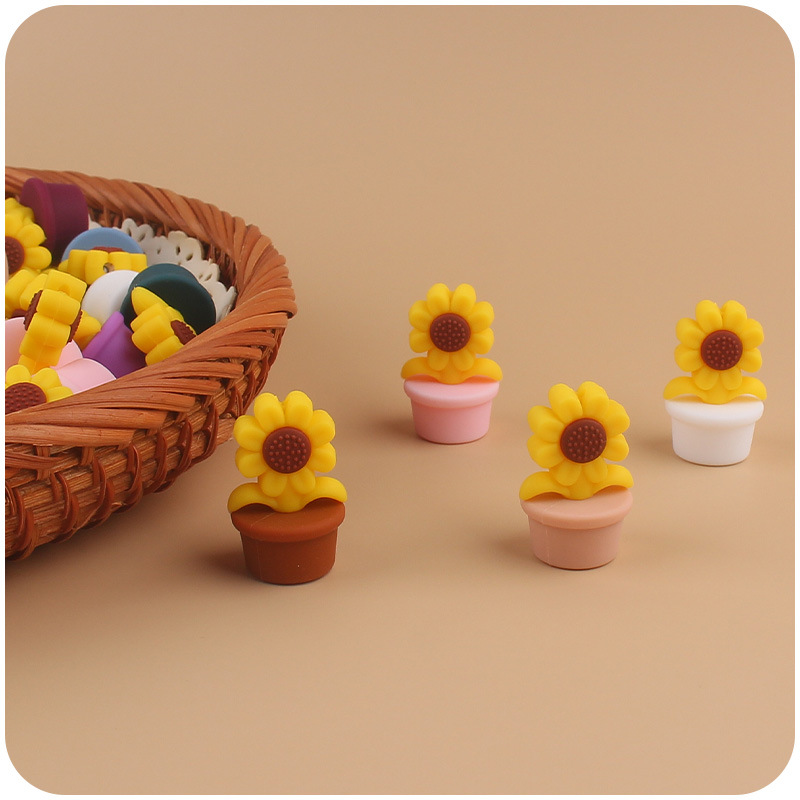 Nuevo bebé suministros de dibujos animados girasol mordedor creativo DIY bebé chupete cadena pulsera accesorios de juguete