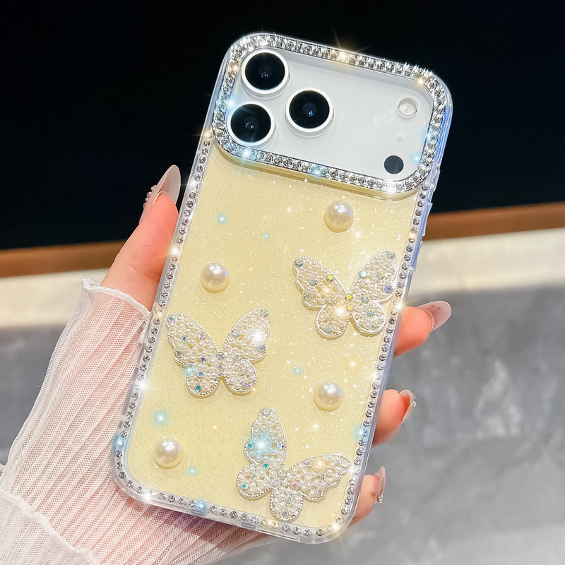 闪粉珍珠蝴蝶适用iPhone17Air苹果16E手机壳15promax奢华闪钻跨境|undefined