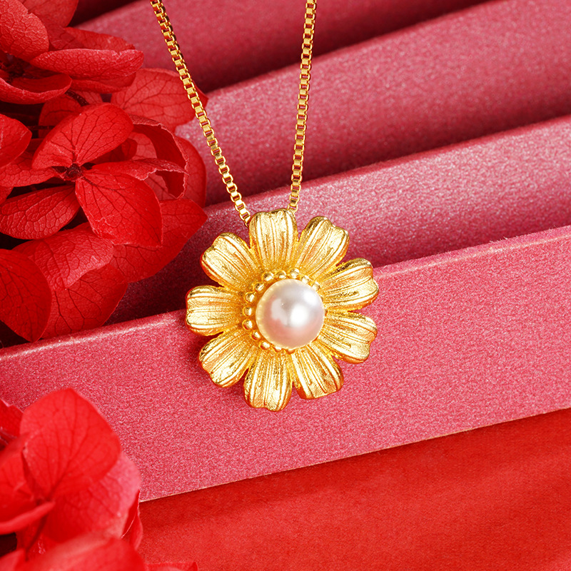 Luz de lujo estilo Plaid flor colgante Vietnam arena oro imitación perla colgante de aleación de cobre exquisita joyería regalo de boda al por mayor